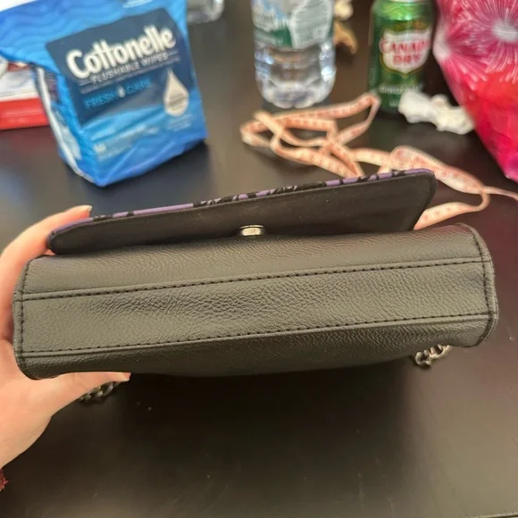 Loungefly Disney Villains Flocked Crossbody Metal Chain Purse Bag Purple Black - Picture 5 of 15